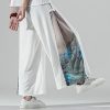 Mens Wide Leg Palazzo Pants Elastic Waist Yoga Painting Patch Slack