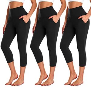 3 Pack Capri Leggings for Women with Pockets-High Waisted Tummy Control Workout Gym Yoga Pants