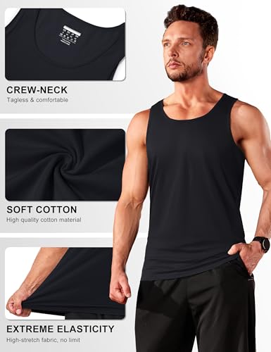Men's Tank Top Cotton Moisture Wicking Muscle Shirt Summer Sleeveless Shirts Gym Workout Tank