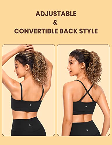 Butterluxe Womens Adjustable Spaghetti Thin Strap Sports Bra - Padded Wireless Square Neck Workout Yoga Clothes