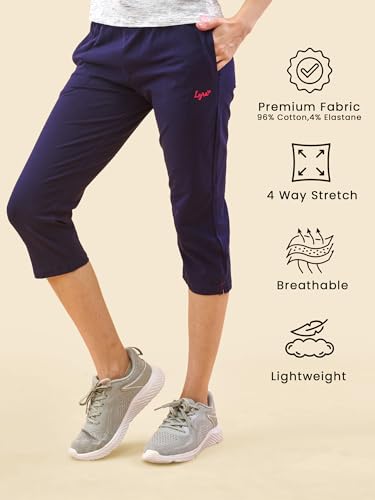 Women's Cotton Capri Pant Cropped Jogger with Side Pockets & Drawstring | Stretchable Lounge Yoga Workout Track Pants Size - M,