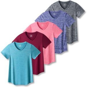 5 Pack: Women's Dry Fit Short Sleeve T Shirts, Athletic Workout Tee Tops for Gym Yoga Running