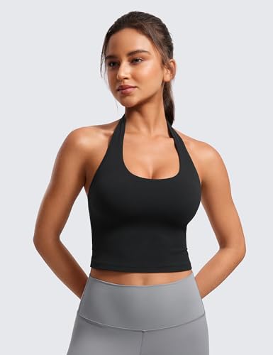 Womens Butterluxe Halter Longline Sports Bra - Padded Workout Yoga Crop Tops Tanks with Built in Pads