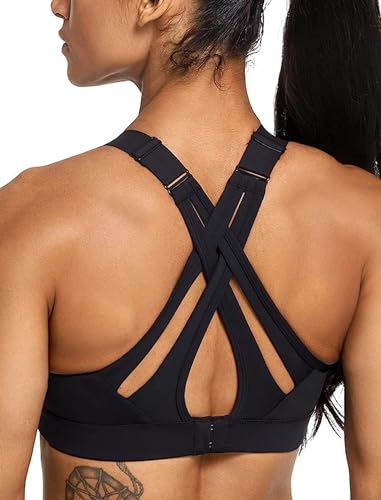 Sports Bra High Impact Adjustable Criss Cross Back, Full Support for Large Bust No Bounce