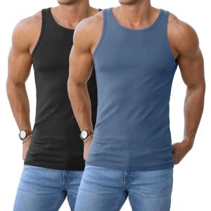 Men's Ribbed Tank Top Casual Workout Sleeveless Shirts Soft Gym Muscle Bodybuilding Tee