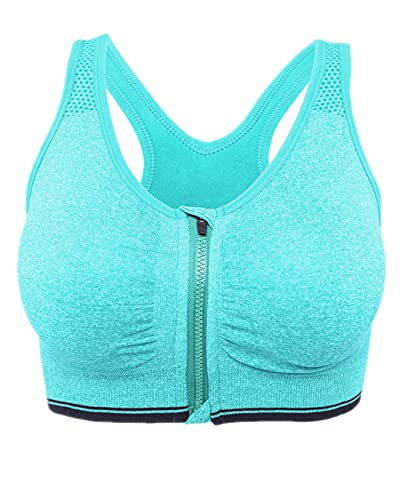 Women's Zip Front Sports Bra Seamless Wirefree Post Surgery Bra Padded Sports Bras Yoga Bra with Removable Cups
