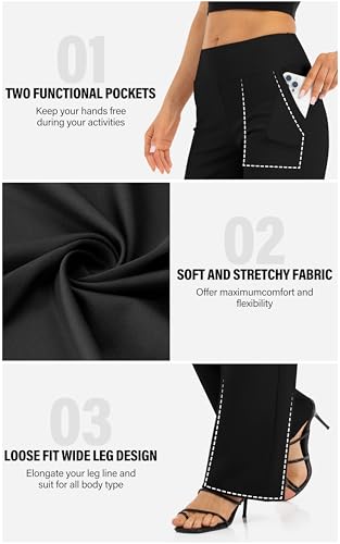 Wide Leg Pants for Women with Pockets Yoga Pants High Waisted Loose Palazzo Casual Lounge Sweatpants 29"/31"/33"