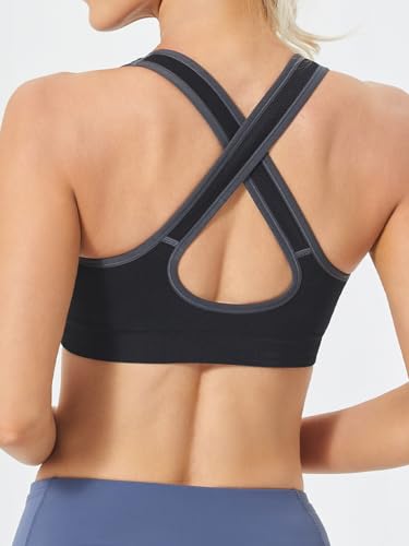 Sports Bras Pack for Women - Padded Cross Back Support Seamless Strap Bra for Workout Fitness Gym Yoga Large Bust