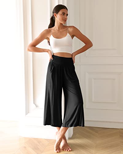 Women's Wide Leg Palazzo Lounge Cropped Pants with Pockets Light Weight Comfy Pajama Capri Pants-20/22"/ 24" Inseam