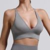 V Neck Adjustable Spaghetti Straps Sports Bra for Women, Padded Criss Cross Back Longline Yoga Bra Workout Crop Top Multipack
