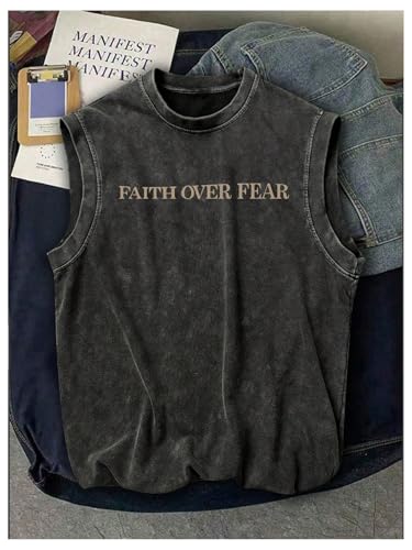 Vintage T Shirts for Men Graphic Y2K Gym Shirts Letter Sleeveless Loose Washed Tank Tops