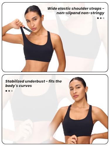 Women's Strappy Sports Bras Light Compression Crop Criss Cross Back Padded Workout Yoga Bra Supportive U Neckline
