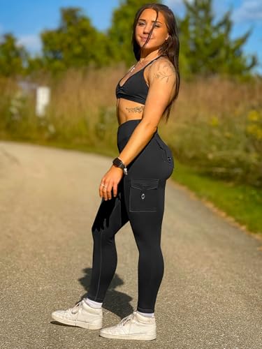41JHhjhTH4L.jpg CoreFlex Workout Cargo Leggings with Pockets for Women Hidden Scrunch Butt Lifting Leggings Gym Yoga Pants