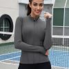 Women's Slim Fit Workout Jackets Full Zip Long Sleeve Running Athletic Tops Yoga Shirts with Thumb Holes