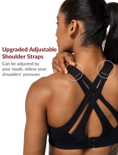 Sports Bra High Impact Adjustable Criss Cross Back, Full Support for Large Bust No Bounce