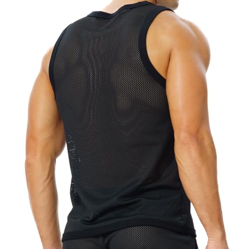 Men's Mesh Workout Tank Top Fitted Sleeveless Shirt for Casual Gym Muscle Training