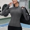Women's Slim Fit Workout Jackets Full Zip Long Sleeve Running Athletic Tops Yoga Shirts with Thumb Holes