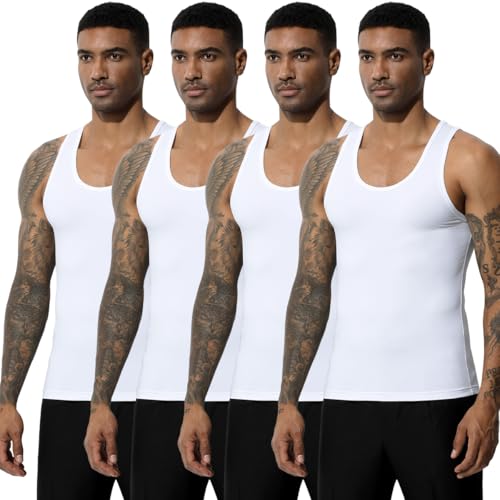 Men's Workout Tank Top 4 Pack Muscle Sleeveless Gym Shirts Activewear Slimming Vest Undershirts