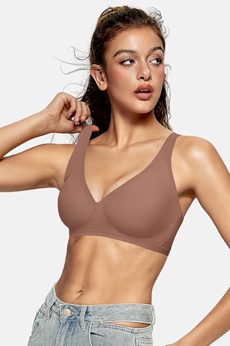 Womens Deep V Bras Wireless Comfortable Bra Supportive No Underwire Bras Tshirt Push Up Bralettes Plunge Seamless Bra