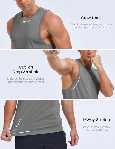 Men's Tank Top Sleeveless Muscle Shirts Quick Dry Workout Gym Cut Off Shirt Lightweight Summer Bodybuilding Tee