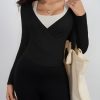 Womens Wrap Tie Tops Y2k Long Sleeve Ballet Pilates Yoga Workout Wrap Shirts Deep V Neck Casual Tops