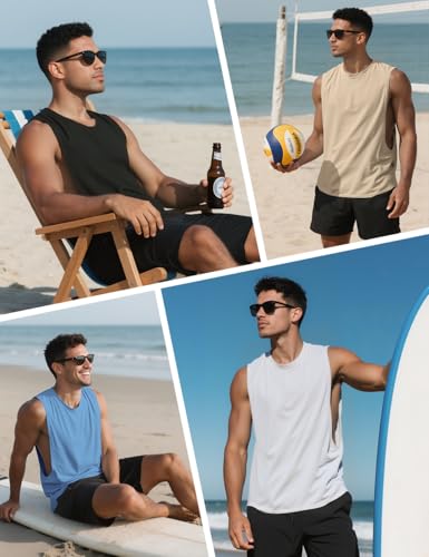 Mens Gym Sleeveless Tank Top Workout Muscle Shirt Cut Open Quick Dry Bodybuilding Vest 1/3 Pack