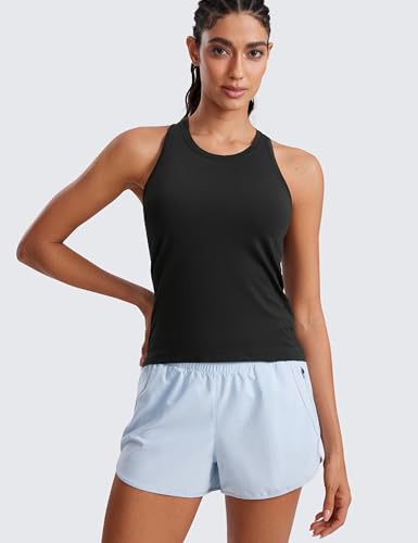 Seamless Womens Breathable Workout Tank Tops Racerback High Neck Sleeveless Running Athletic Shirts