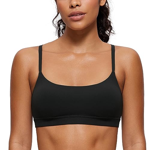 Womens Butterluxe Adjustable Spaghetti Strap Sports Bra - Scoop Neck Wireless Padded Yoga Workout Crop Top