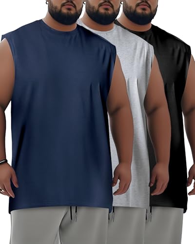 3 Pack Men's Big and Tall Tank Tops Quick Dry Muscle Workout Sleeveless T Shirts Summer Gym Active Undershirts