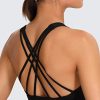 Strappy V Neck Sports Bras for Women - Criss Cross Back Wireless Padded Workout Yoga Bra
