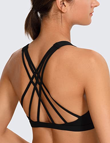 Strappy V Neck Sports Bras for Women - Criss Cross Back Wireless Padded Workout Yoga Bra