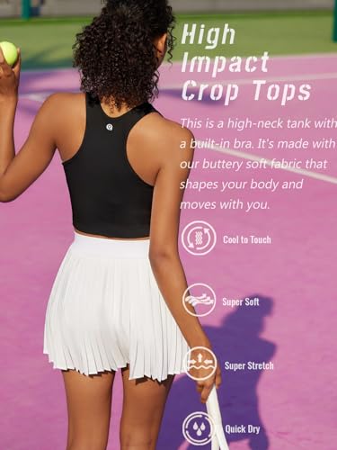 Sports Bras for Women High Impact Seamless Ribbed Longline High Neck Workout Crop Tank Tops Padded