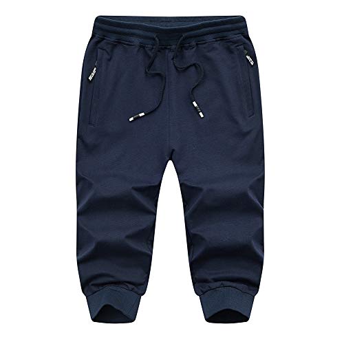41PaenMZ8GL.jpg Men's 3/4 Jogger Capri Pants Workout Gym Below Knee Shorts Zipper Pockets Jogger Sweatpant Capris for Men
