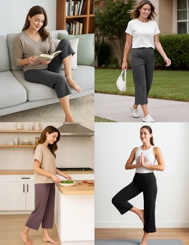 Wide Leg Capri Pants for Women with Pockets, High Waist Cropped Pants for Summer, Non-See-Through 7/8 Lounge Pants
