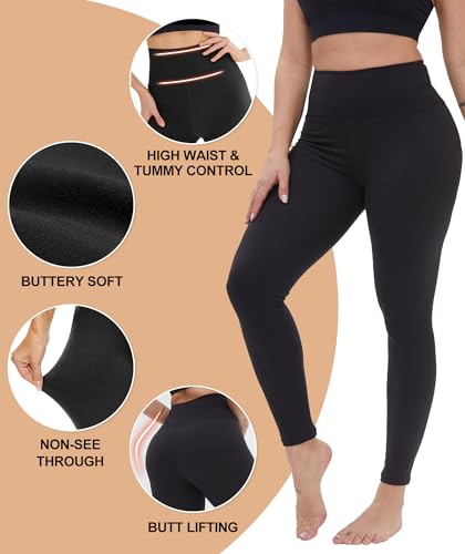 High Waisted Leggings for Women - Black Tummy Control Compression Soft Yoga Pants for Workout Reg & Plus Size