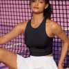 Sports Bras for Women High Impact Seamless Ribbed Longline High Neck Workout Crop Tank Tops Padded