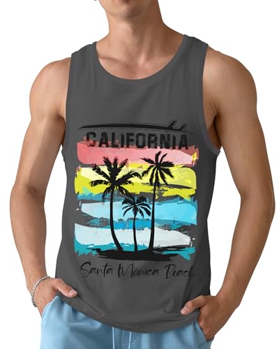 Mens Beach Tank Tops Sleeveless Shirts for Men Summer Hawaiian Graphic Mens Tank Top Workout Gym Shirts Palm Tree Tops