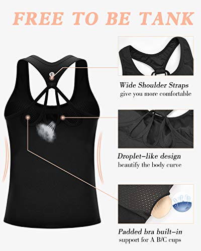 Workout Tank Tops for Women Built in Shelf Bras Padded,Sleeveless Gym Tops Athletic Yoga Shirts
