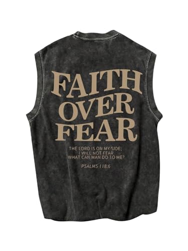 Vintage T Shirts for Men Graphic Y2K Gym Shirts Letter Sleeveless Loose Washed Tank Tops