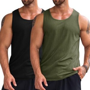 Men's Ribbed Tank Tops Knit Sleeveless Workout T Shirt Muscle Gym Fitness Tee