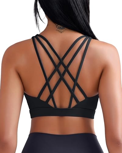 Sports Bras for Women, Medium-High Impact Running Strappy Sports Bra with Removable Pads