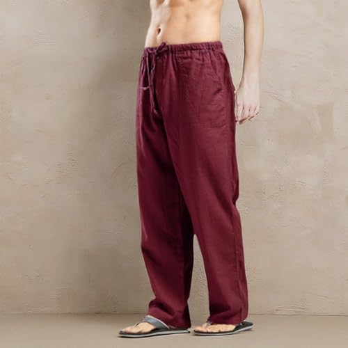 Qiuse Men's Casual Loose Fit Straight-Legs Stretchy Waist Beach Pants