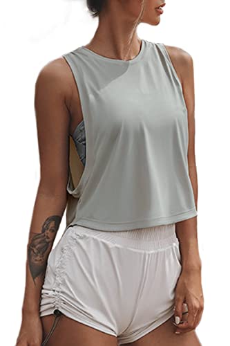 High Neck Crop Top Workout Shirts Cropped Muscle Tank for Women