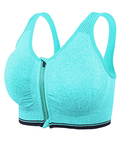 Women's Zip Front Sports Bra Seamless Wirefree Post Surgery Bra Padded Sports Bras Yoga Bra with Removable Cups