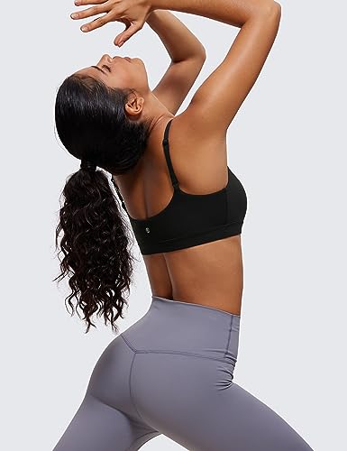 Womens Butterluxe Adjustable Spaghetti Strap Sports Bra - Scoop Neck Wireless Padded Yoga Workout Crop Top