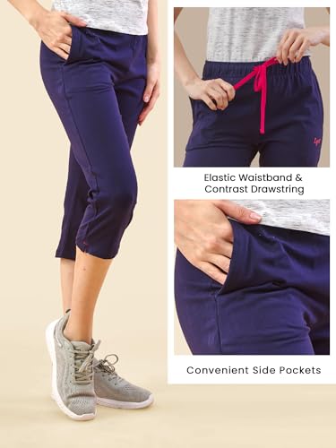 Women's Cotton Capri Pant Cropped Jogger with Side Pockets & Drawstring | Stretchable Lounge Yoga Workout Track Pants Size - M,