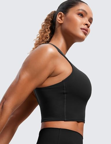 Butterluxe Racerback Longline Sports Bras for Women - High Neck Padded Crop Workout Tank Top with Built in Pads