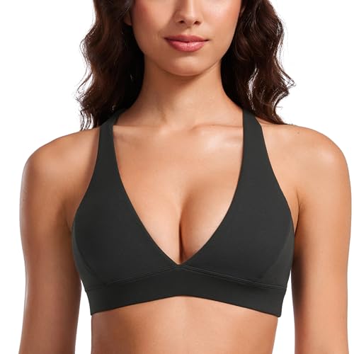 41WblRWB4NL.jpg Butterluxe Deep V-Neck Sports Bras for Women - Spaghetti Strap Criss Cross Padded Top Low Coverage Wireless Yoga