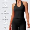 Women's Sleeveless Hailey Halter Tank Tops Workout Athletics Gym Yoga Curve Longline Crop Top