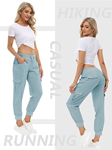 Women's Lightweight Hiking Cargo Pants Outdoor Quick Dry Casual Travel Sweatpants Joggers Elastic Waist Button Pockets